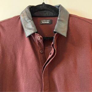 Men’s Small Zara Maroon Dress Shirt with Faux Leather Collar